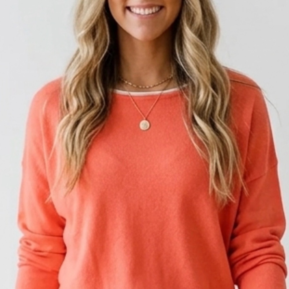 Everyday Coral Crewneck Lightweight Summer Sweater | Women's Long Sleeve Top